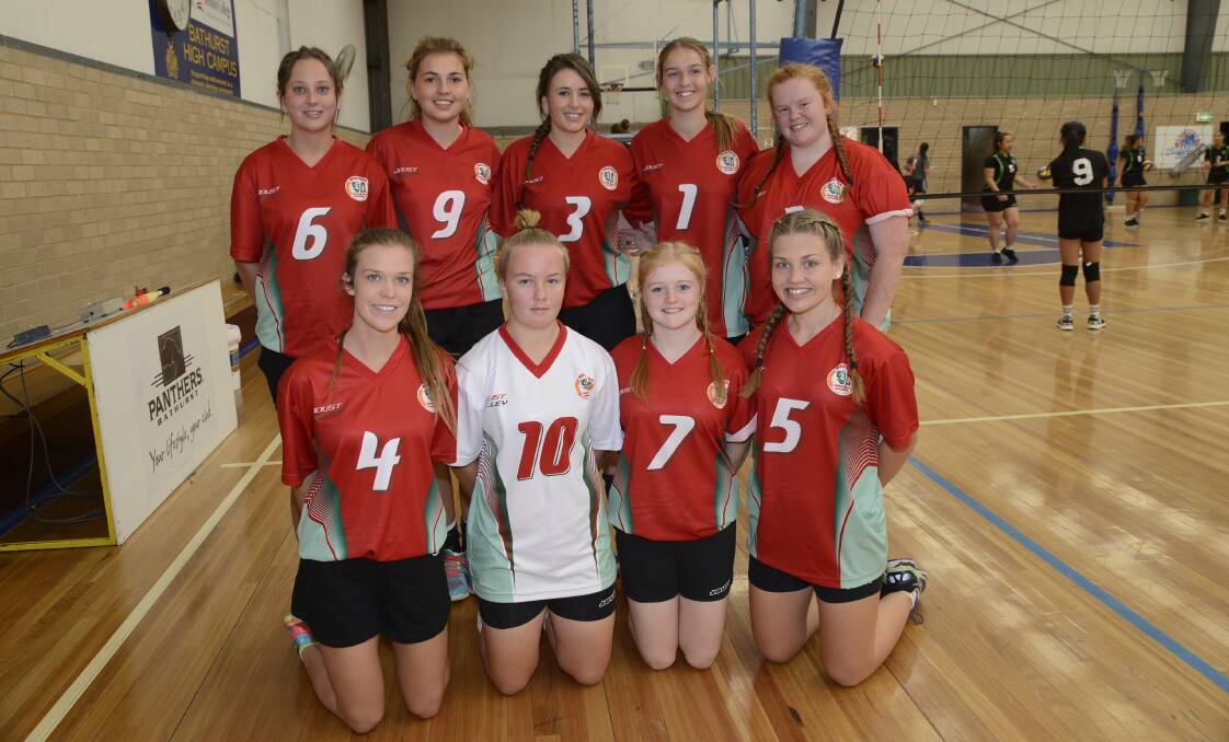 PROUD GROUP: The Western side will look for more success on their last day of girls CHS Volleyball Championship action in Bathurst today. Back row: Georgia Calub, Calle Nicholls, Sarah Risch, Taylor Hobby and Emily Geerkens, front: Sophie Stammers, Poorsha McPhillamy, Kodi Fuller and Holly Uhr. Absent Stephanie Baart. Photo: PHILL MURRAY 050416pvolley