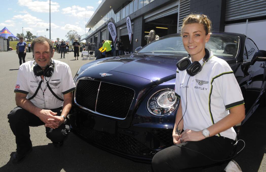WE’LL BE BACK: Bentley director of motor sport Brian Gush and publicity officer Rebecca Jones will bring their cars back for another crack at Bathurst 12 Hour glory in 2017. Photo: CHRIS SEABROOK 020716cbentley