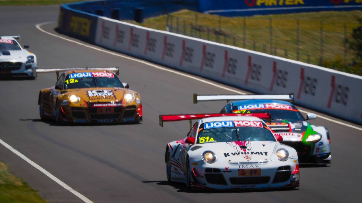 ON THE PACE: Brad Shiels flew the flag for Bathurst on Friday to help put his team's Porsche in the top 20 during practice at the Bathurst 12 Hour. Photo: ZENIO LAPKA 020615zshiels1