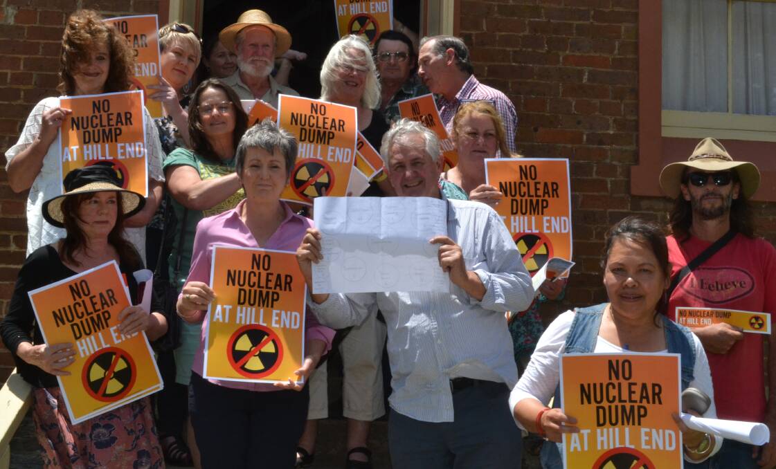 WASTE NOT: Residents make their feelings known about the idea of establishing a permanent nuclear waste dump at Sallys Flat. Photo: LOUISE EDDY 112615lsallys1
