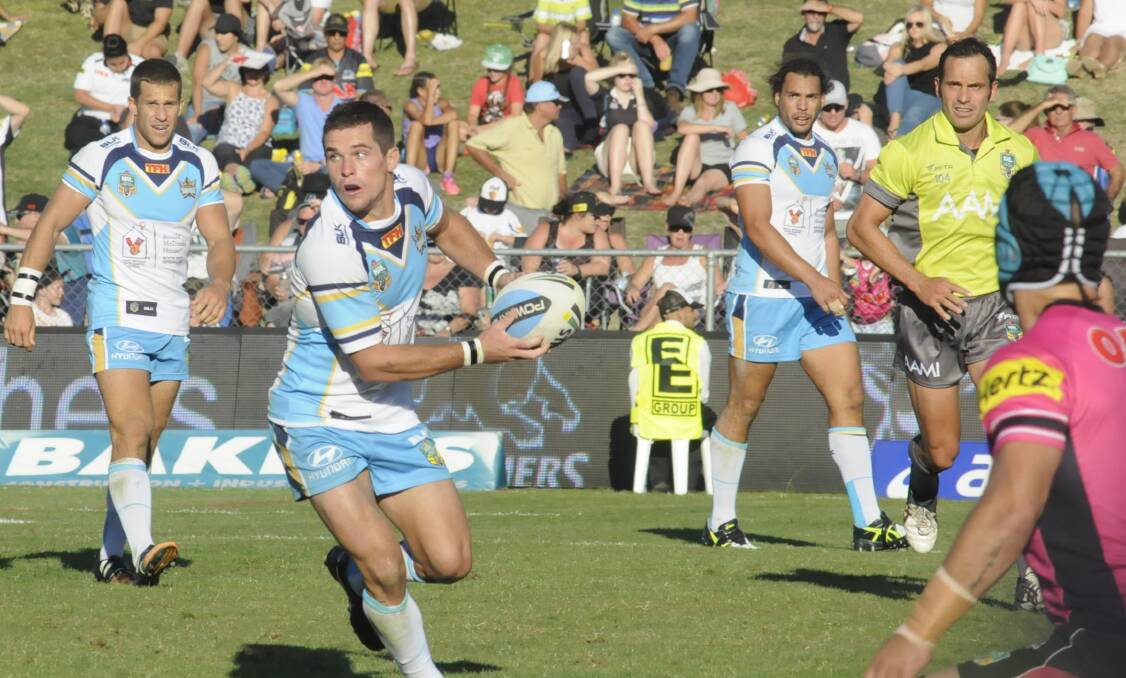 BACK IN BATHURST: Titans halfback Daniel Mortimer has some fond memories of Carrington Park, but Saturday’s 40-0 loss to Penrith won’t be one of them. Photo: CHRIS SEABROOK 										          031415cpan20a