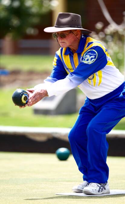 CONCENTRATION: Russell Robbins on the green at Bathurst City Bowls.