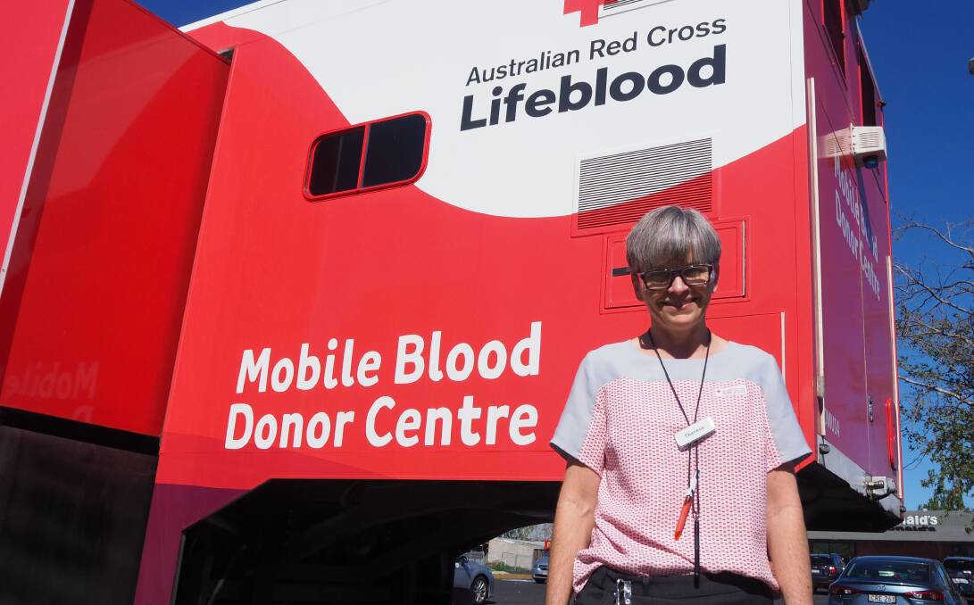 Red Cross registered nurse Therese Goodacre in front of the Lifeblood Mobile Blood Donor Centre in the McDonalds Bathurst carpark. Photo: SAM BOLT