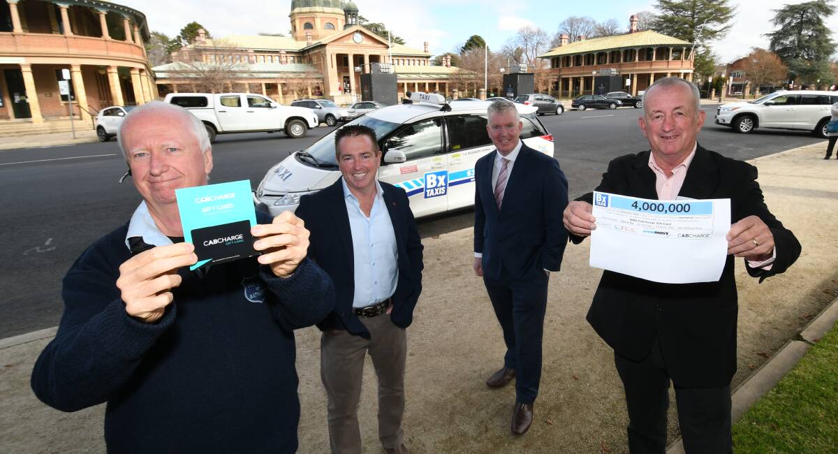 BE IN IT TO WIN IT: Bathurst Taxis' Paul Shanahan, Bathurst MP Paul Toole, NSW Taxi Council CEO Martin Rogers and mayor Bobby Bourke. 