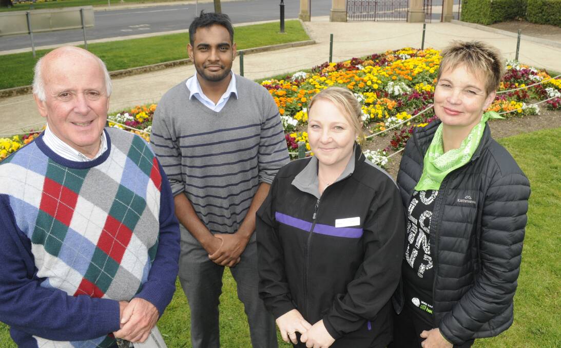 HERE TO HELP: Lifeline Central West's Alex Ferguson, GP Dr Roshan Awmee, Partners in Recovery's Shana Turner and headspace's Nicki Halliwell join forces to support the community. Photo: CHRIS SEABROOK 101116cmental1