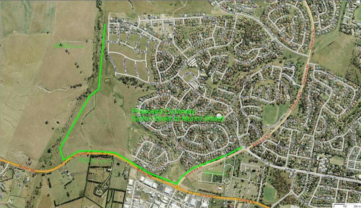 NEW ROUTE: The route of the planned three kilometre cycle and walkway. Image: SUPPLIED 080417cyclepath