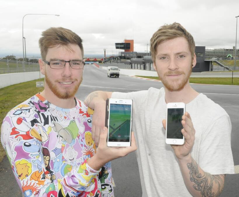 HUNT IS ON: Bathurst's Pokemon Go walk organisers Samuel Kennedy and Pat Kelly are expecting a big crowd on Sunday. Photo: CHRIS SEABROOK 071916cpokey2