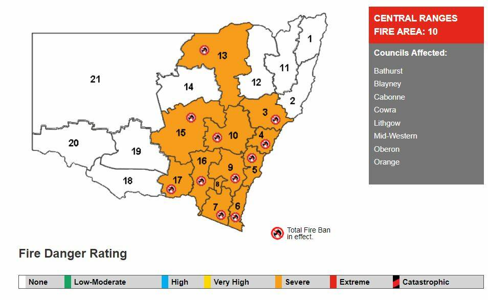 Total fire ban in place for Bathurst due to hot, windy weather