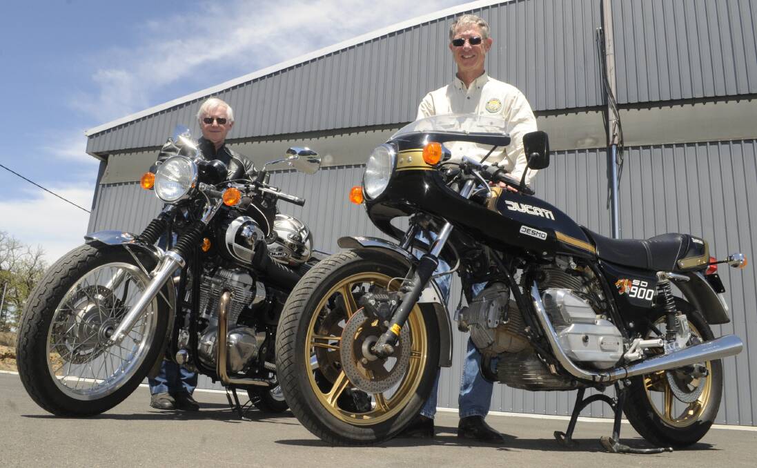 MOTORS RUNNING: Panorama Motorcycle Club's Greg Donald and Peter Williams are ready for Sunday's memorial run. Photo: CHRIS SEABROOK 101717cbikers