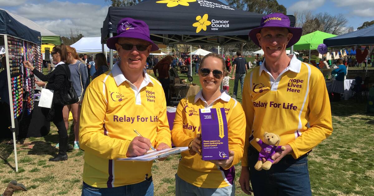 READY TO RELAY: Relay for Life committee members Graeme Hanger, Zoe Bagnall and Stephen Harper will be at Saturday's launch. Photo: NADINE MORTON 091116nmrelay
