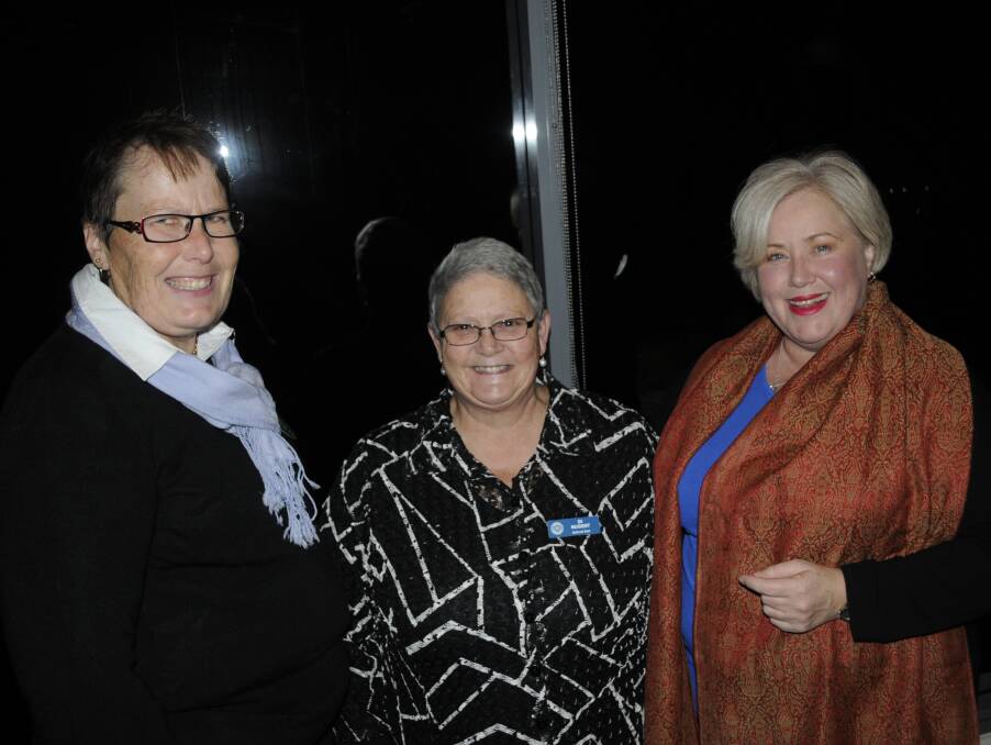 THEY WERE THERE: Kathy Woodley, Di Nugent and Celia Vanderzwaag enjoyed the evening. 070216crotary4