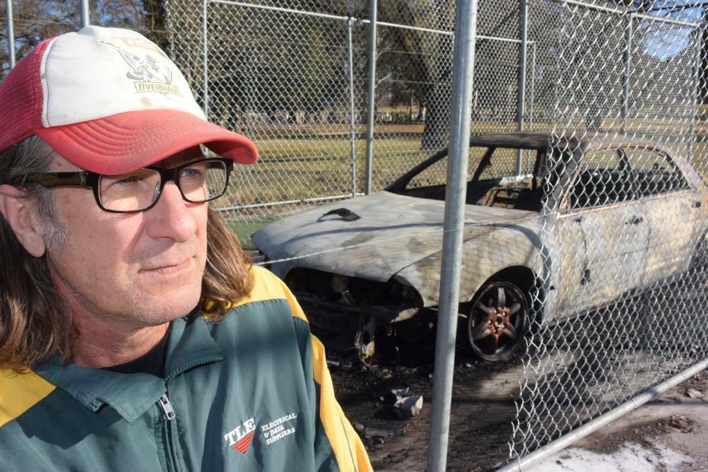 DEVASTATED: Rugby Union Cricket Club president Richard Newell was shocked to see a car burnt out in one of the Brooke Moore Oval cricket nets in mid-August. Photo: RACHEL FERRETT