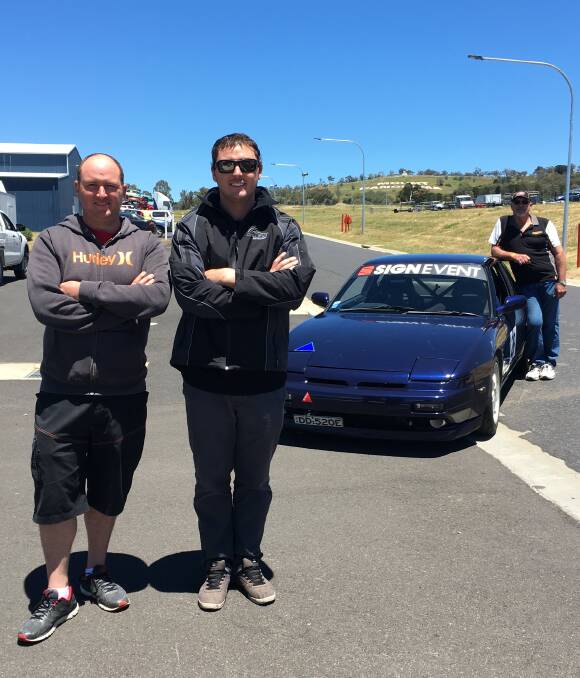 DREAM CHANCE: Brothers Tristan and Brendan Smith will take their 1995 Nissan 180 SX around Mount Panorama for the first time on Saturday. Pictured with their father Mostyn Smith. Photo: NADINE MORTON 112416nmcar1