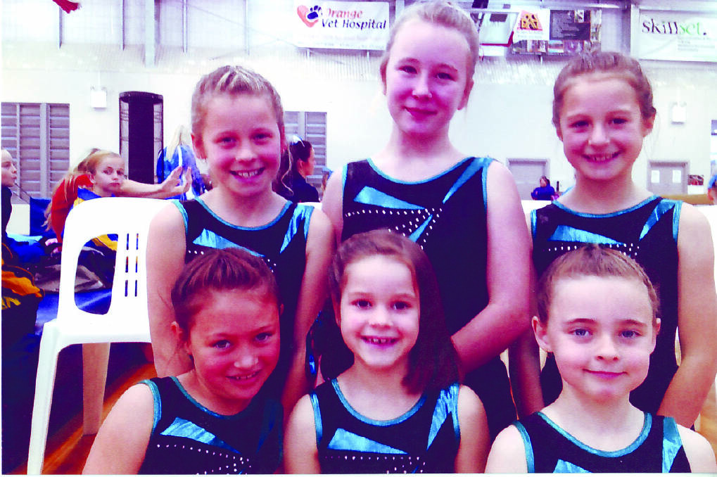 STRONG PERFORMERS: Bathurst PCYC’s level one gymnasts at the Country titles in Orange last week, (back) Ilvija Demerli, Josi Detford and Taya Patchings and (front) Mickaela Doungmanee, Olivia Griffin and Paige Lowe. 	071712gym1