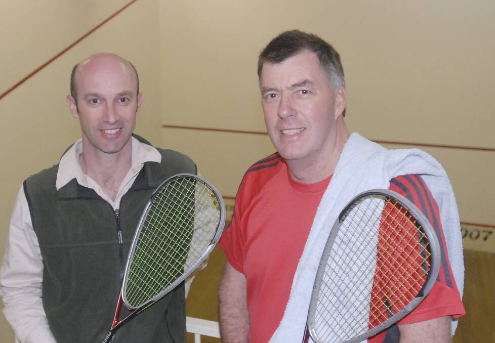 GOOD RESULTS: Bathurst squash duo Simon Hine (left) and Dave Fuller did well at Australian Masters Squash Championship.  	082912csquash