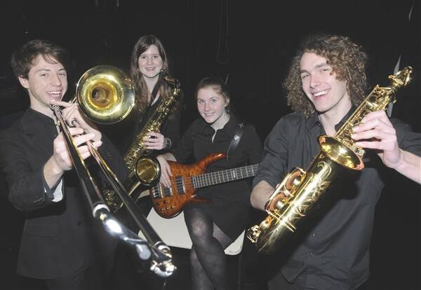 STRIKE A CHORD: Bathurst High School students Brendon McLeod, Anna Leckie, Kaitlyn Baker and James Sewell have all been selected to join a band featuring the state’s most talented young musicians. Photo: CHRIS SEABROOK 072611cband