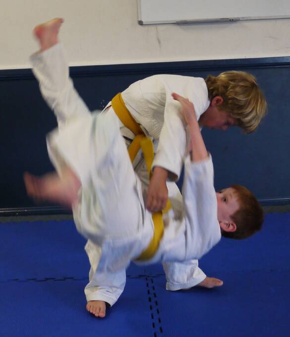 ALL WELCOME: Zale and Seth practising their judo techniques at the Bathurst PCYC.