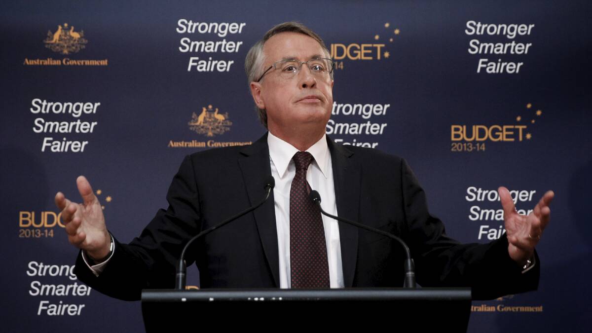 Treasurer Wayne Swan during the lock up press conference in Parliament House Canberra on Tuesday 14 May 2013. Photo: Andrew Meares