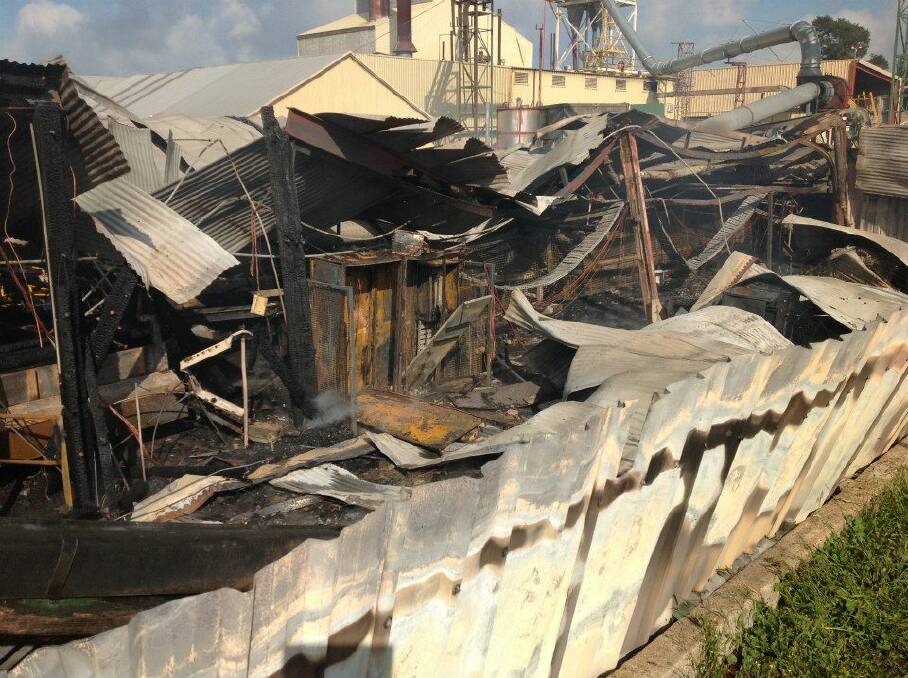 DEVASTATION: The burnt-out remains of Saw Mill Area One at Oberon’s Highland Pine factory yesterday. Photo: CHIFLEY LOCAL AREA COMMAND 041813fire1,2,3 (flick across to see more images).