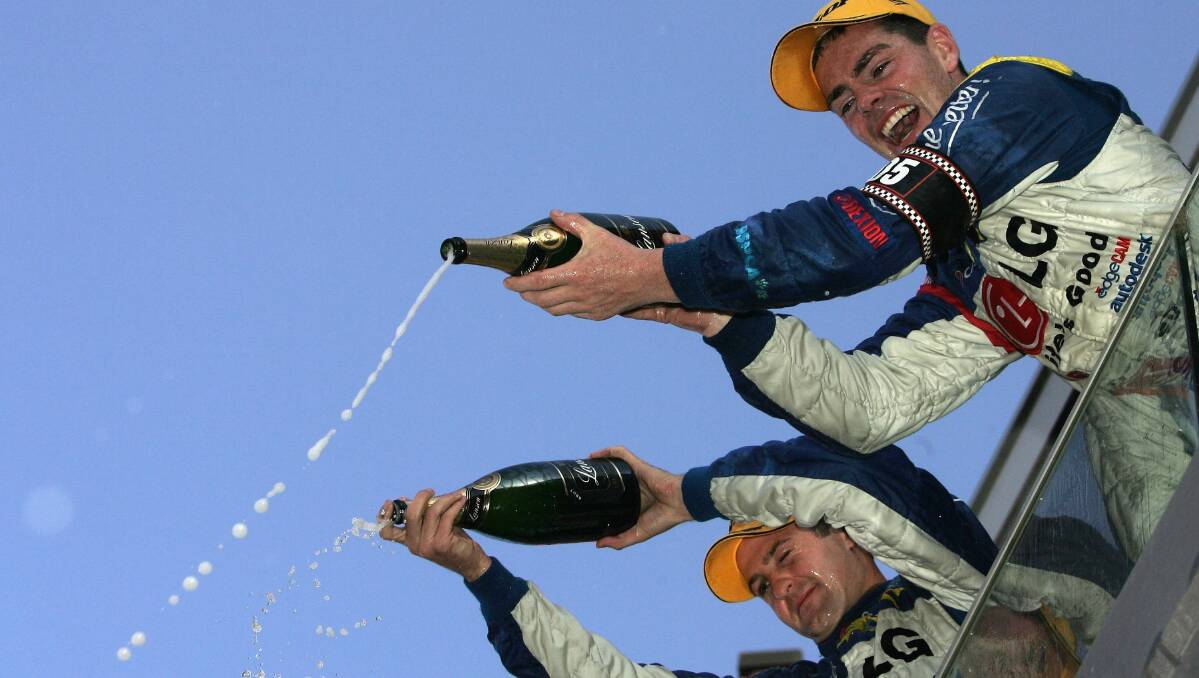 2006: Jamie Whincup and Craig Lowndes of Team Betta Electrical celebrate winning the Bathurst 1000. Photo: Getty Images. 