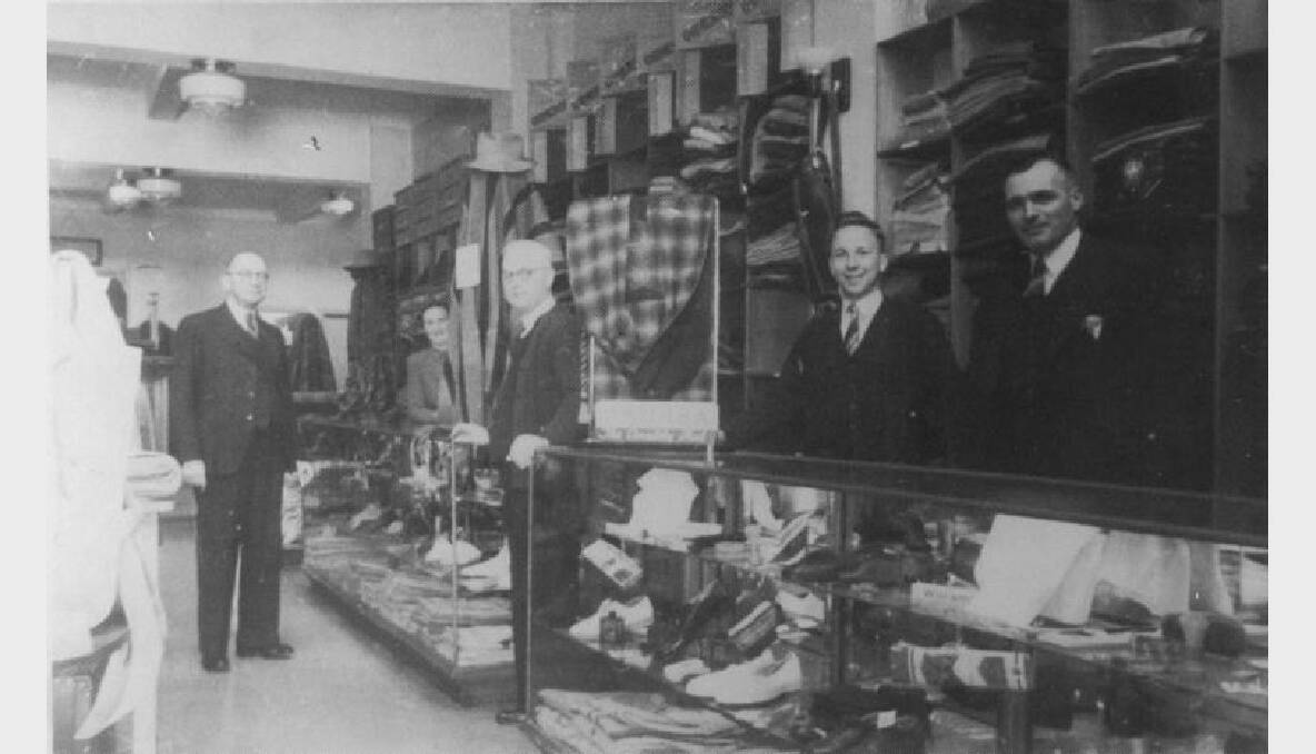 Ormerod and Mace store in Summer Street. Left to right staff Thomace Mace, Enid Mace, Jack Coyne, John Mace and Roy Thomas, 1947. Photo: The Collections of Central West Libraries.
