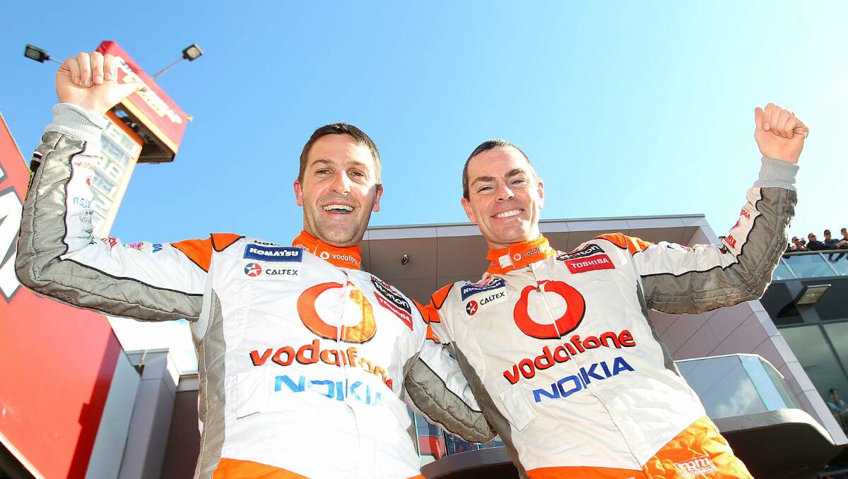 2010: Second place getter Jamie Whincupp and winner Craig Lowndes celebrate after the Bathurs 1000. Photo: Getty Images