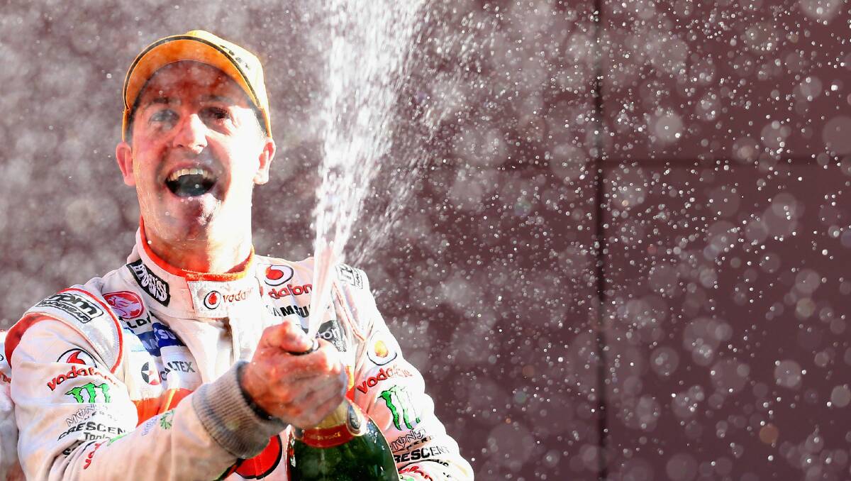 2012: Jamie Whincup celebrates after his 2012 win at Mount Panorama. Photo: Getty Images