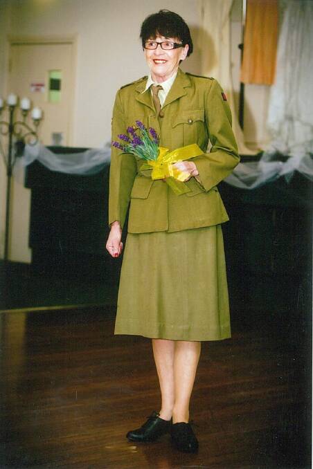 1945: Army uniform consisting of skirt, blouse, jacket, tie and hat and made in 1942 of pure wool. This uniform was worn by Mrs Betty Ives of Bathurst when she married in 1945. Betty Ives is the Patron of the Bathurst RSL Women's Auxiliary and worn with pride and emotion on the night by the President of the Bathurst RSL Women's Auxiliary, Mrs Janny Toohey.