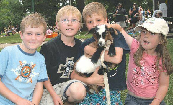 2006: Quinn and Culver Beky,Dominic Mjadwesch and Rosa Hayes with Bibby the goat. 1210zgoat