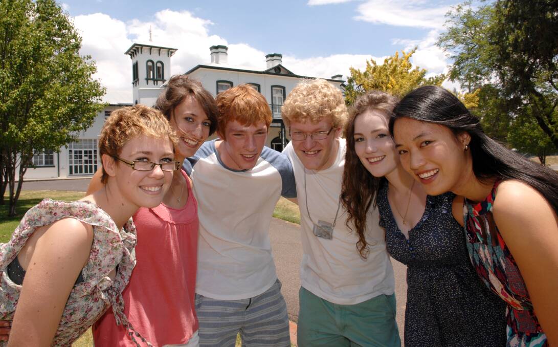 DECEMBER: Daisy Douglas, Aimy Phillips, Colin Whitchurch, Nelson Parker, Jemmima Milton and Tara Chan at All Saints’ College after they received their HSC results. Photo: ZENIO LAPKA 121813zallsaints