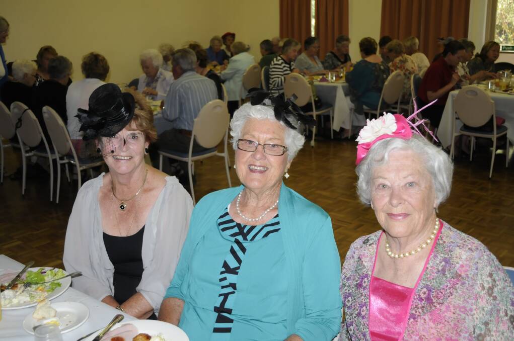 MELBOURNE CUP CELEBRATIONS: Macquarie Care Centre Auxiliary function, Fay Culnane, Marie Smart and Maureen Best. PHOTOS: Chris Seabrook. 110513care3