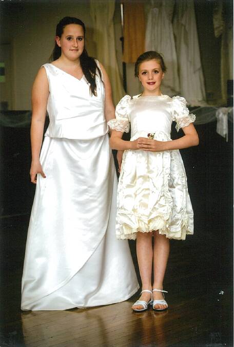 2003: Heavy satin skirt and top. The back of the top had pearl buttons down the centre. The dress was worn at the marriage of Belinda and worn at the show by her niece, Montanna McDonald.