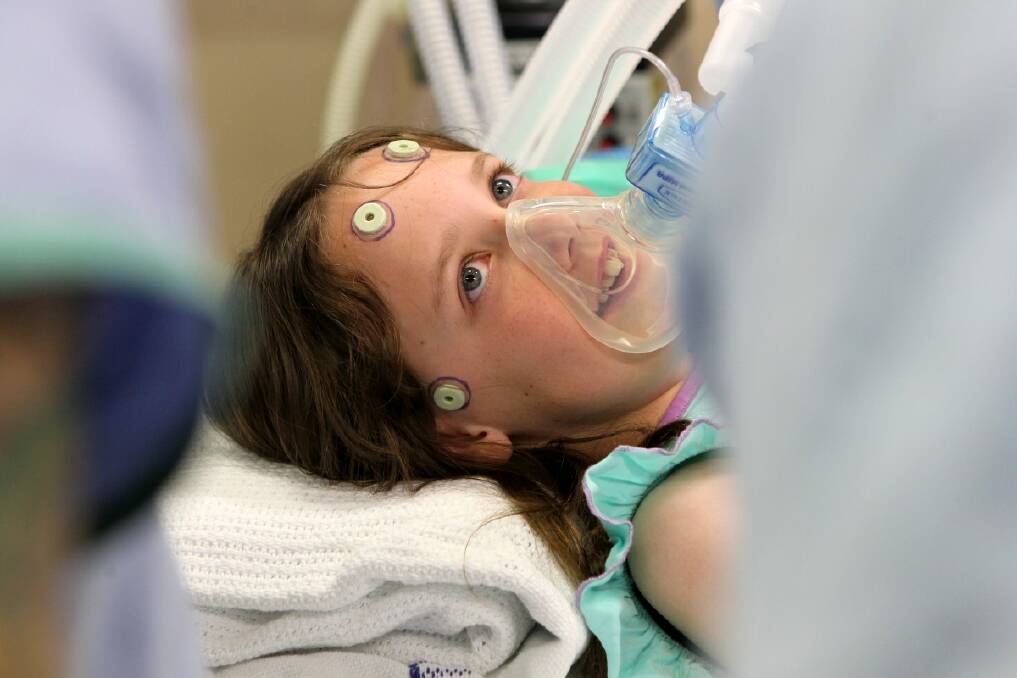 BRAVE BROOKE: Brooke MacKenzie prior to her brain operation at Westmead Children's Hospital in Sydney. Photo: Janie Barrett