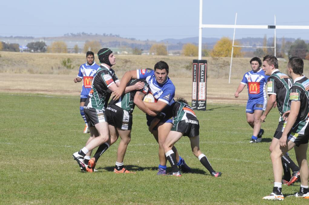 REPEAT?: St Pat’s under 18s prop Alex Carslake takes on the Blackheath Blackcats in a match last year. Whether or not the Blackcats will be part of the 2014 Group 10 competition remains to be seen. Photo: CHRIS SEABROOK 	051213cpu18s