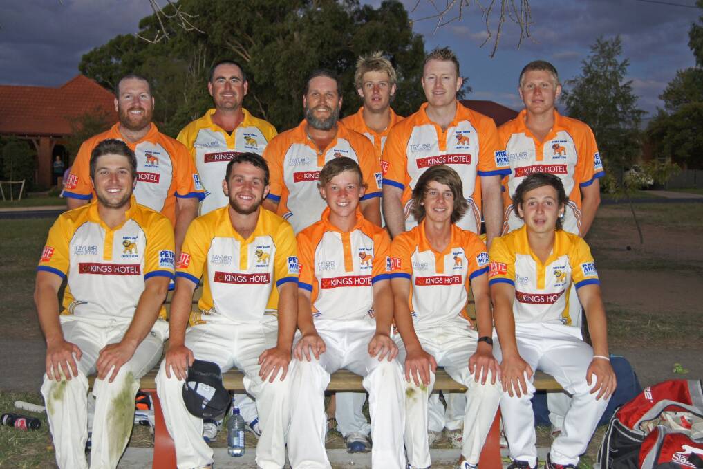 DONE IT AGAIN: Rugby Union took out the Bathurst District Cricket Association Twenty20 Cup final on Monday night, winning a thriller against Ox-Cents. The side is, from left, back Kieran Lambden, Mick Burrow, Chris Albon, Grant Bowman, Pete Francis, Jimmy Tristram. Front, Dean Watkins, Andrew Smith, Ryan Peacock, Ryan Newell, Tyler Horton. Photo: FIONA PEACOCK 	031813rugby