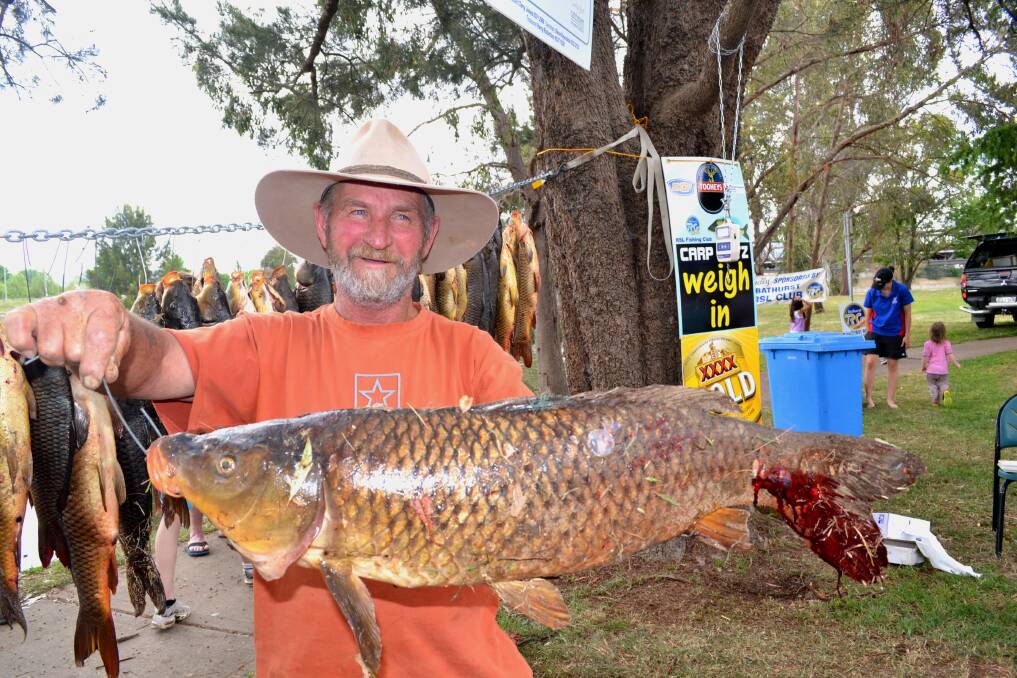 FISH OUT OF WATER: Rod Evans bagged a carp that weighed in at 6.05 kilograms at yesterday’s Carp Blitz. Photo: CHRIS SEABROOK 110412carp