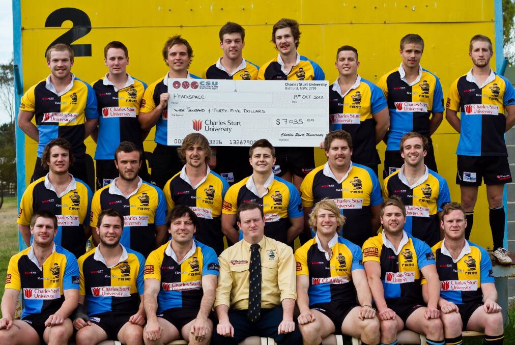 TARGET TO BEAT: The CSU rugby union club are aiming to top last year’s effort of raising $7035 for headspace when they host the Bathurst Bulldogs in tomorrow’s local derby, which doubles as a charity day. 	081513csu