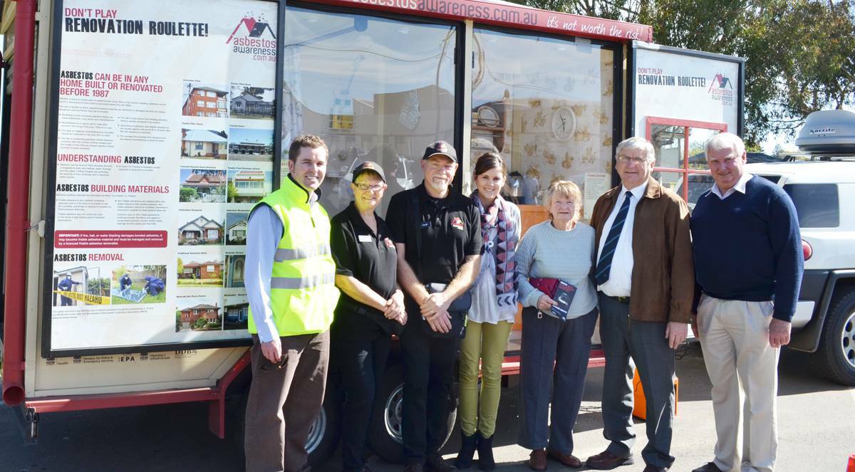 FORBES: Finding out more about asbestos from Betty’s chauffeurs and curators Karen and Geoff Wicks were council’s Matt Teale and Sarah Davies, resident Helen Brown, Mayor Ron Penny and Deputy Mayor Graeme Miller. 0813asbestos (1)