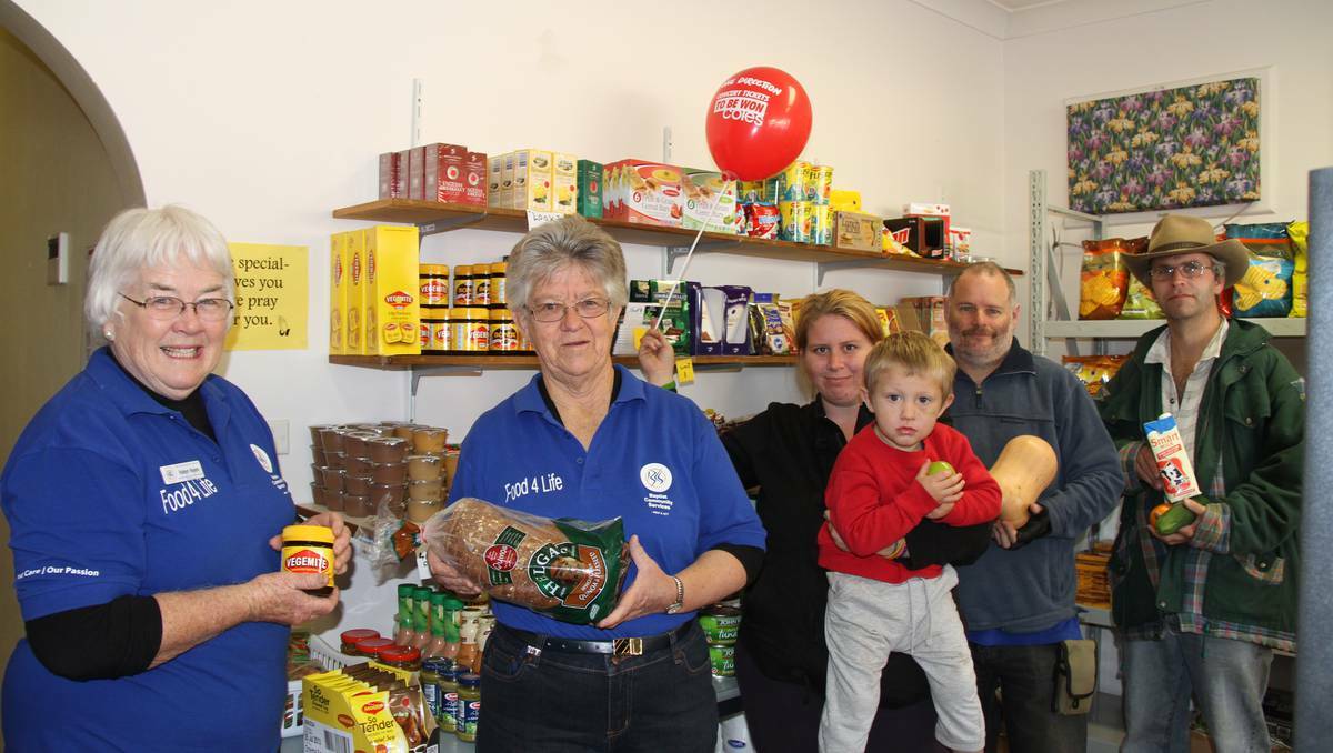 WELLINGTON: Food 4 Life Wellington, which  been running for about two years now, sells groceries and supermarket items to people on Centrelink benefits. Pictured: Robyn Hayes and Joyce Blatch with clients Michelle and Caleb Ridges, Brad Gill and Rodney Herring.