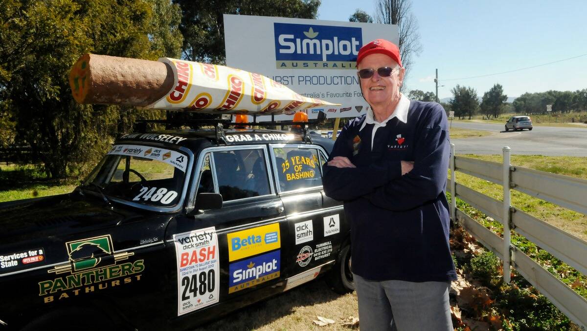 John Lindsell and his eye-catching Wolseley Six sedan he will drive in the Variety Bash this year.