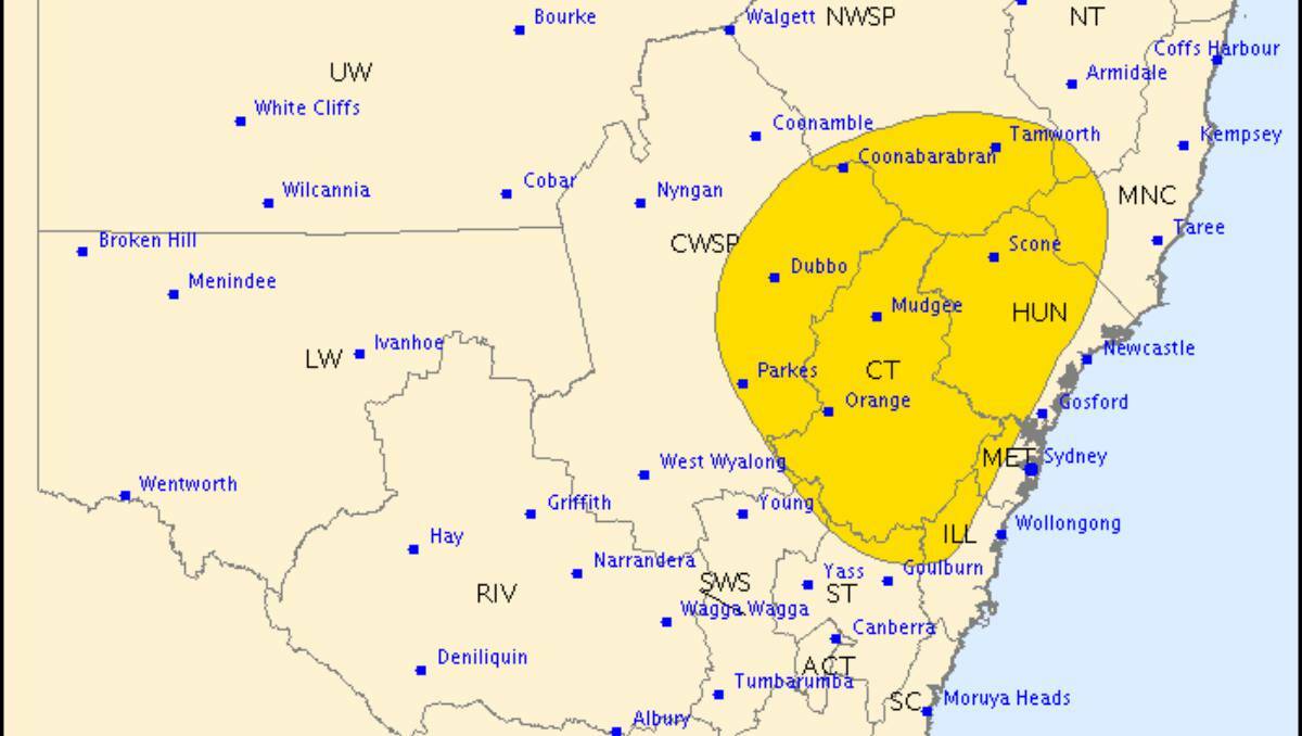 A SEVERE thunderstorm warning has been issued for parts of the central west.