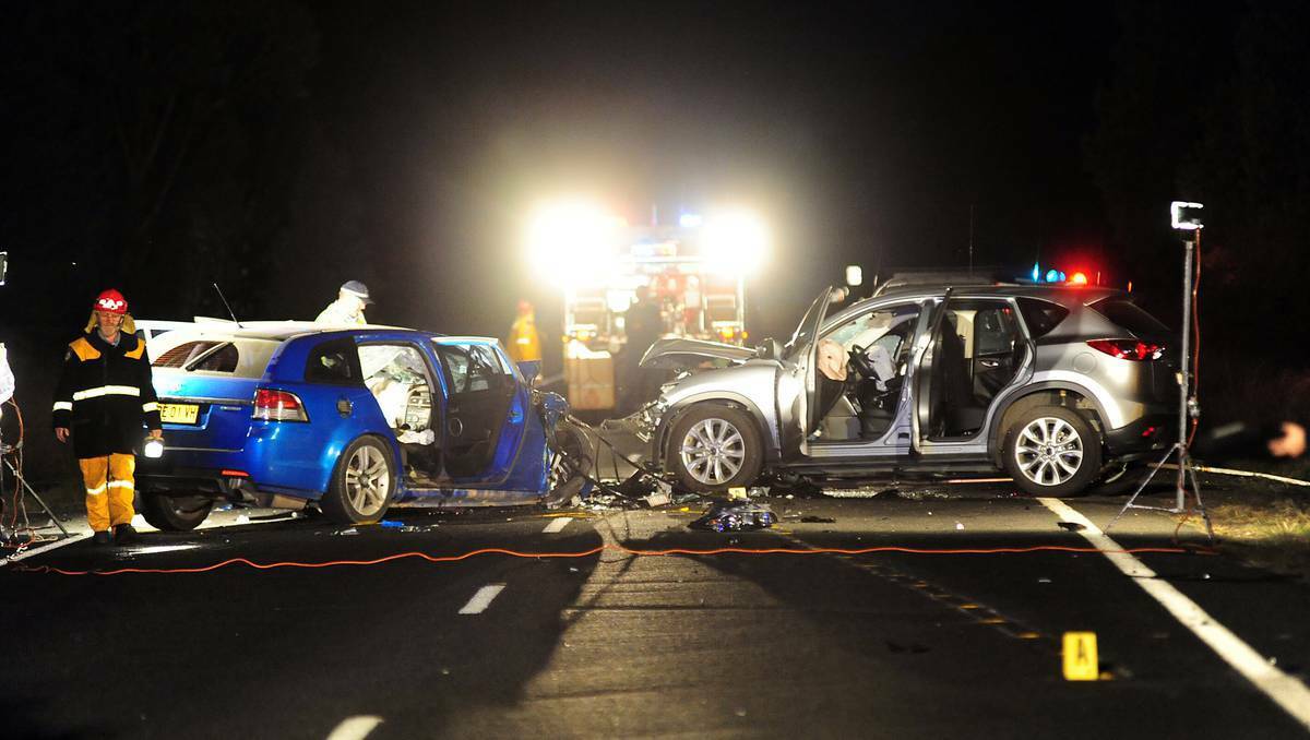 DUBBO: Two people were injured in a three-car collision on the Mitchell Highway east of Dubbo on Monday night. Photos: BELINDA SOOLE