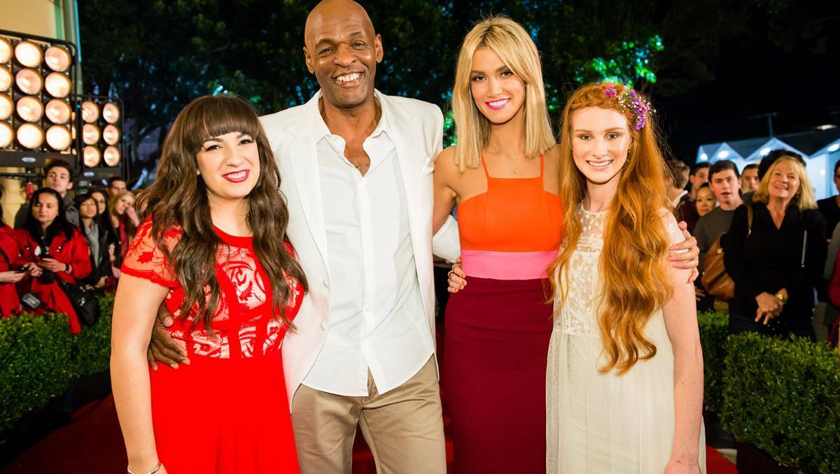 Forbes singer Celia Pavey has made it to the final top eight on The Voice. Pictured here are Celia Pavey (right) with Delta Goodrem and fellow remaining team members before Monday night's show.
