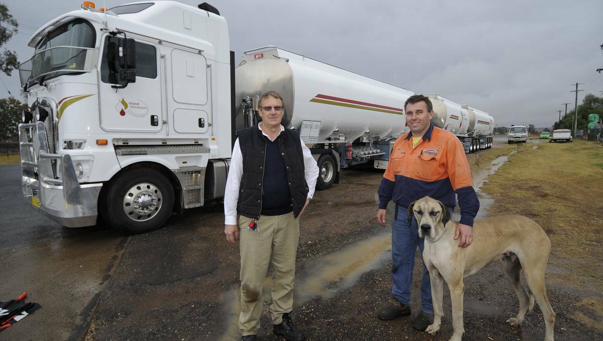 DUBBO: Inland Petroleum proprietor Paul McCallum (right) with Troy Behsman from Express Welding Services who together took the concept of an AB-triple heavy vehicle and made it a reality. Photo: BELINDA SOOLE