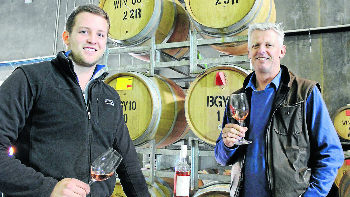 MUDGEE: Will and Simon Gilbert with their 96-point 2012 Saignée as rated by James Halliday in his annual Australian Wine Companion. PHOTO BY DARREN SNYDER