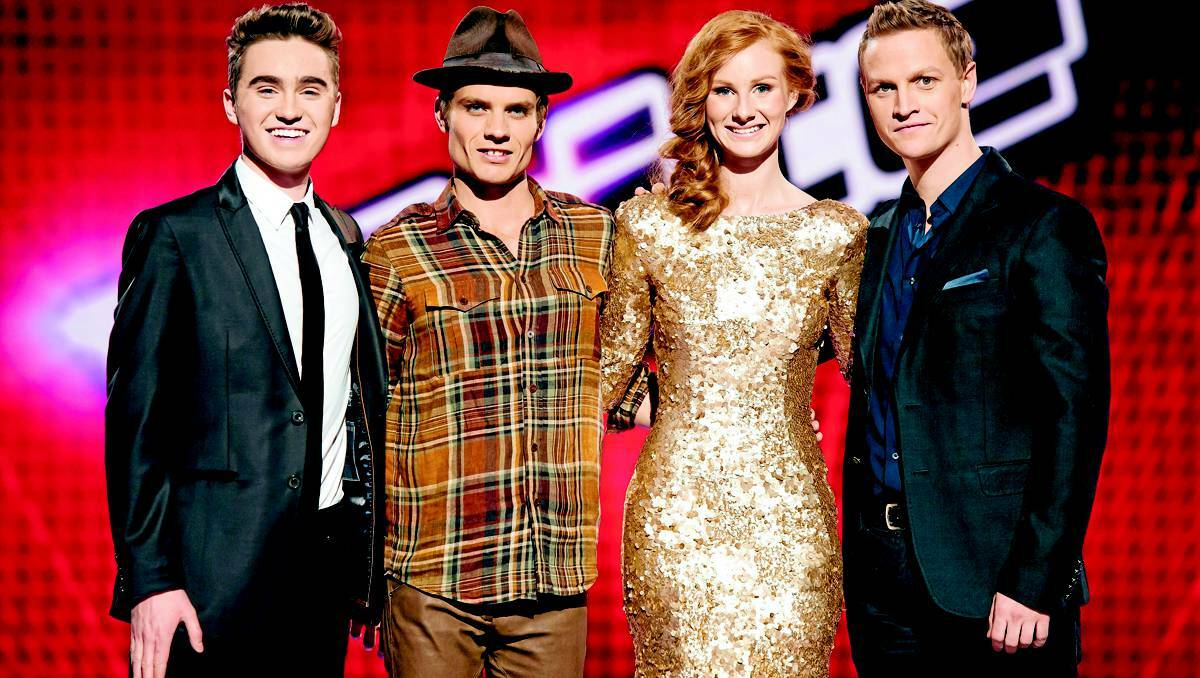 FORBES: The grand finalists of The Voice 2013 Harrison Craig, Danny Ross, Forbes' Celia Pavey and Luke Kennedy. The grand final will air on Win on Monday night from 7.30pm. 