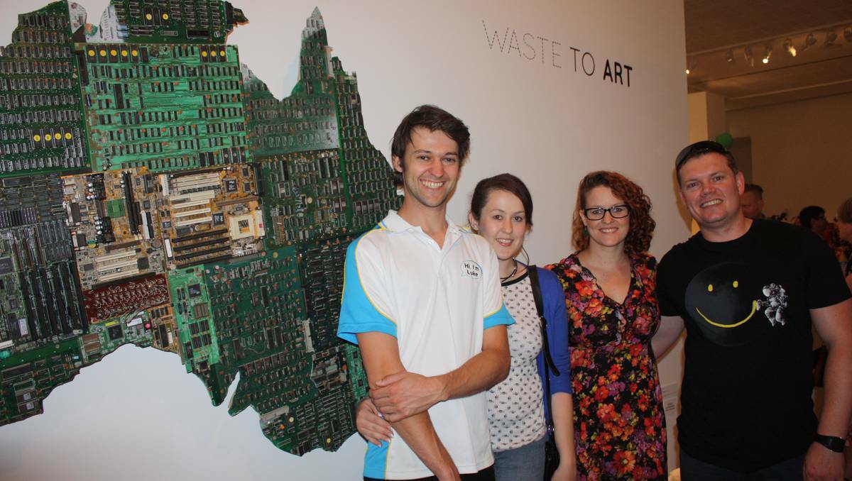DUBBO: Luke Lyons, pictured with Emma Lyons, Dubbo Waste to Art co-ordinator Amy McIntyre and Rob McIntyre - was awarded Overall Winner for his artwork A Digital Australia. Photo contributed