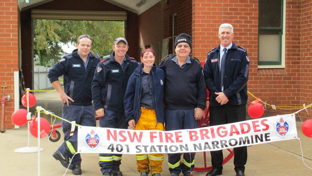 NARROMINE: The Narromine Fire Station held a very successful open day recently. Pictured here are Ret/F Lucas Walsh, Ret/F CJ Smyth, RFS FF Skye Jones, Deputy Captain Bob Treseder and Area Commander Chief Superintendent Neil Harris AFSM.