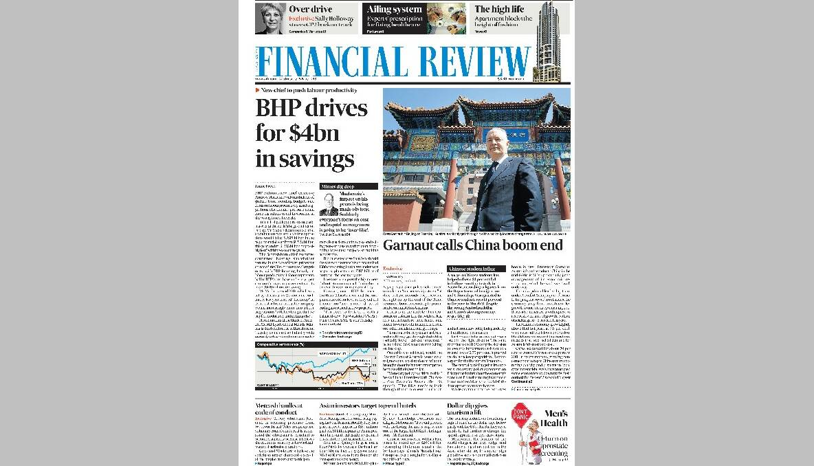 Front page of the Australian Financial Review.