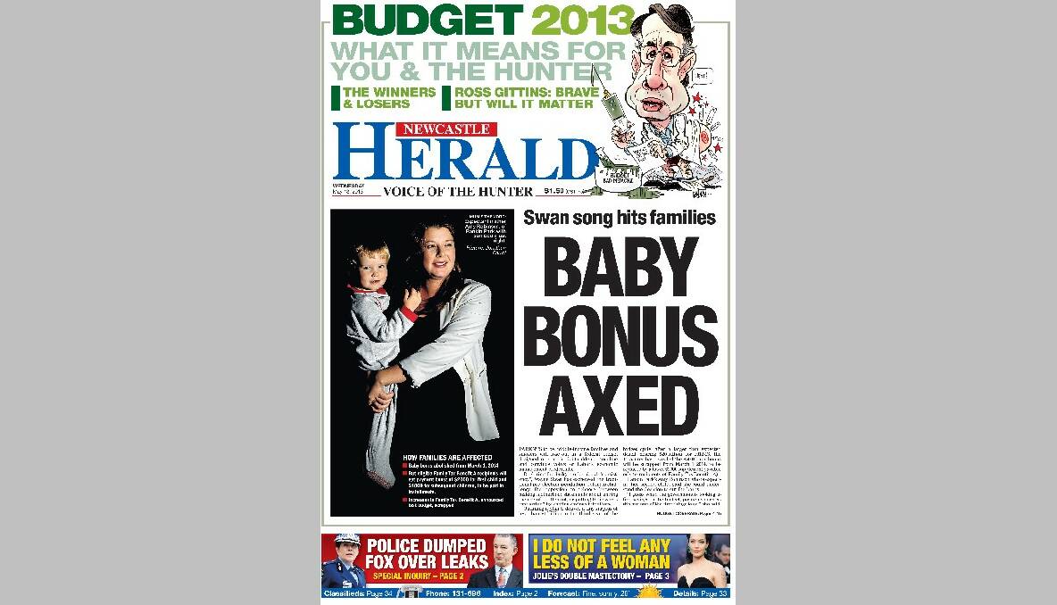 Front page of the Newcastle Herald.